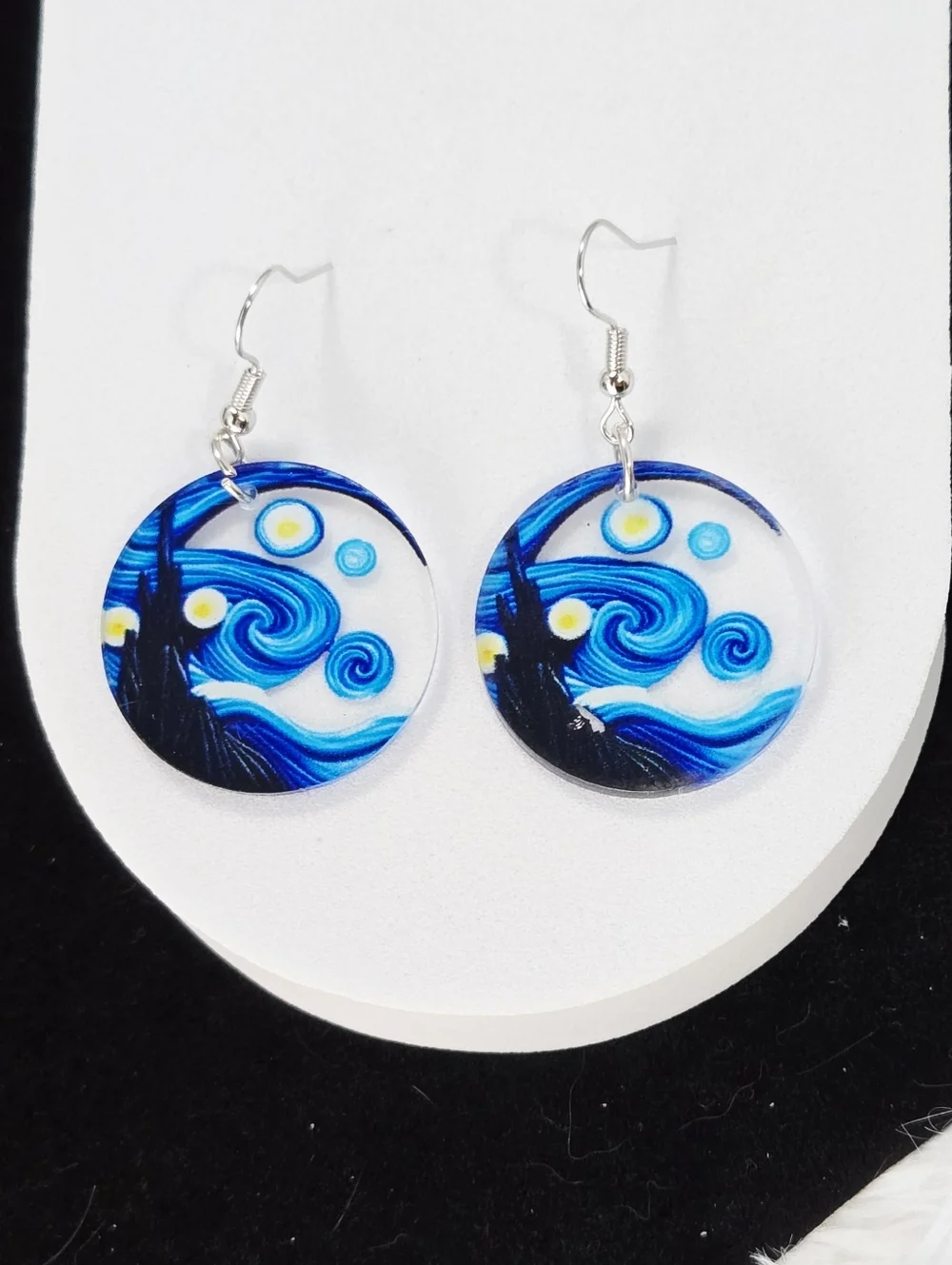 Van Gogh Starry Night Earrings Blue Acrylic Art Teacher Museum Dangle Celestial